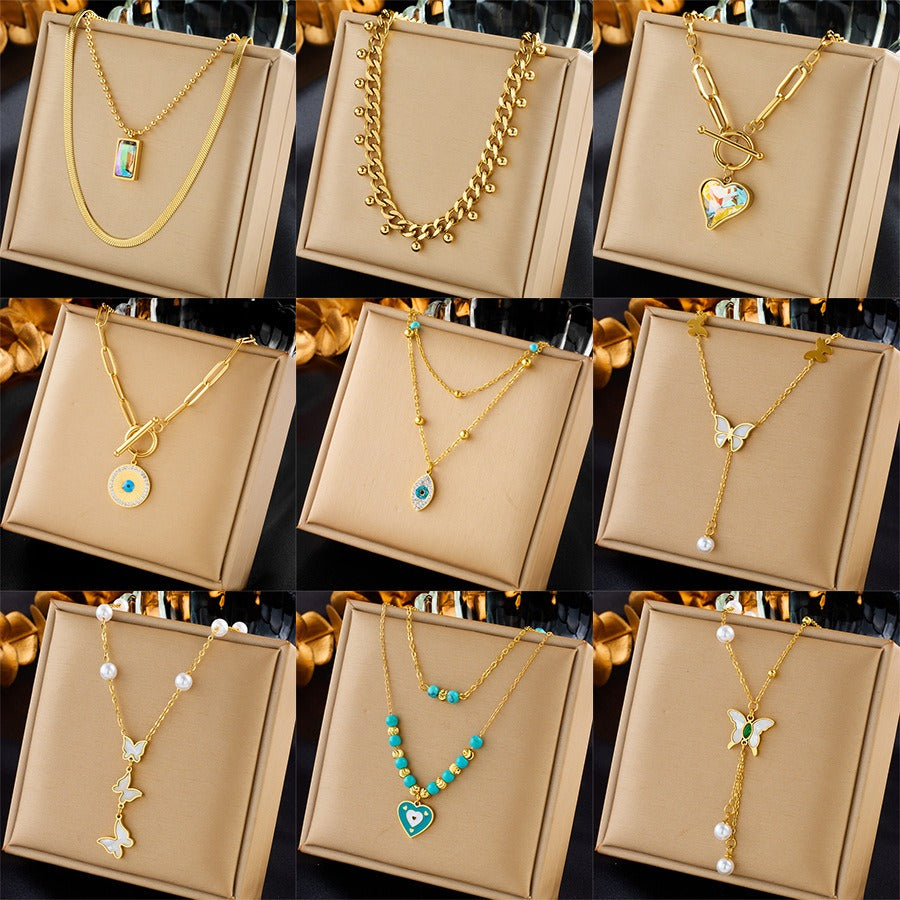 18K gold natural element inlaid gemstone design high-end light luxury style necklace-Luxore