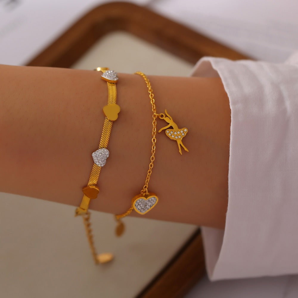 18K gold exquisite fashion heart diamond design light luxury style bracelet-Luxore