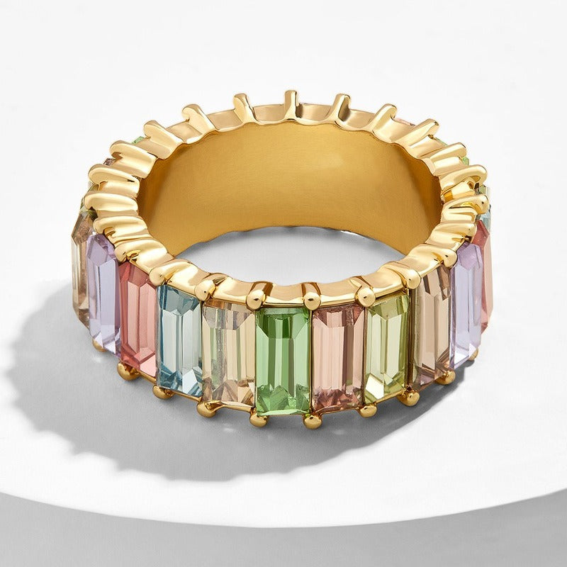18K PVD Gold Round Gemstone High-End Ring-Luxore