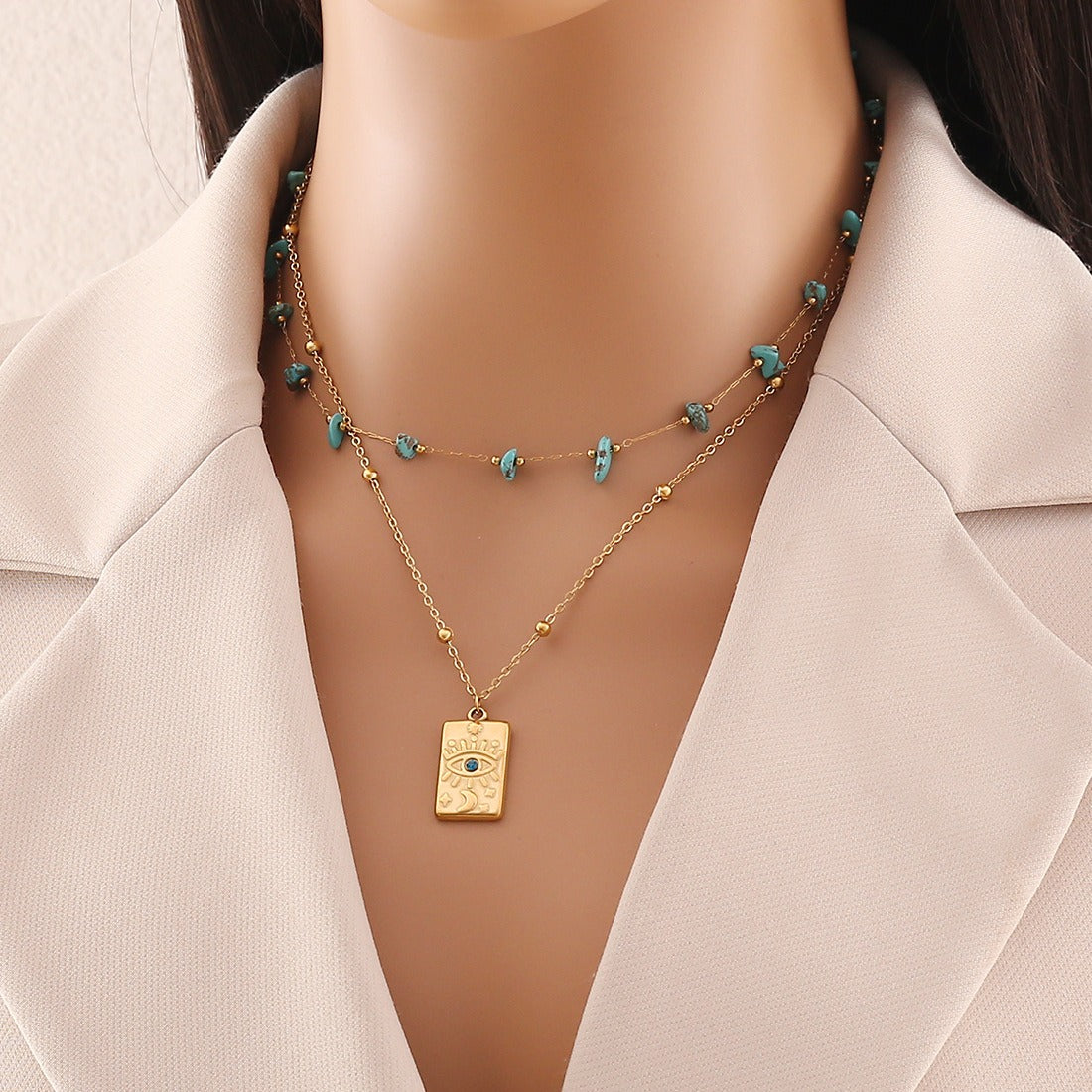 18K gold eye/flower shaped inlaid gemstone unique design high-end necklace-Luxore