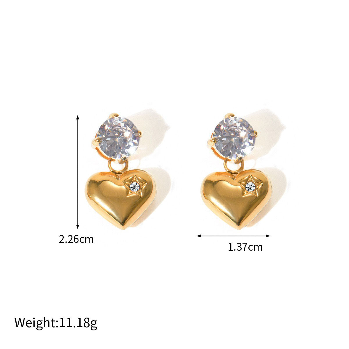 18k gold noble and elegant heart inlaid zircon design earrings-Luxore