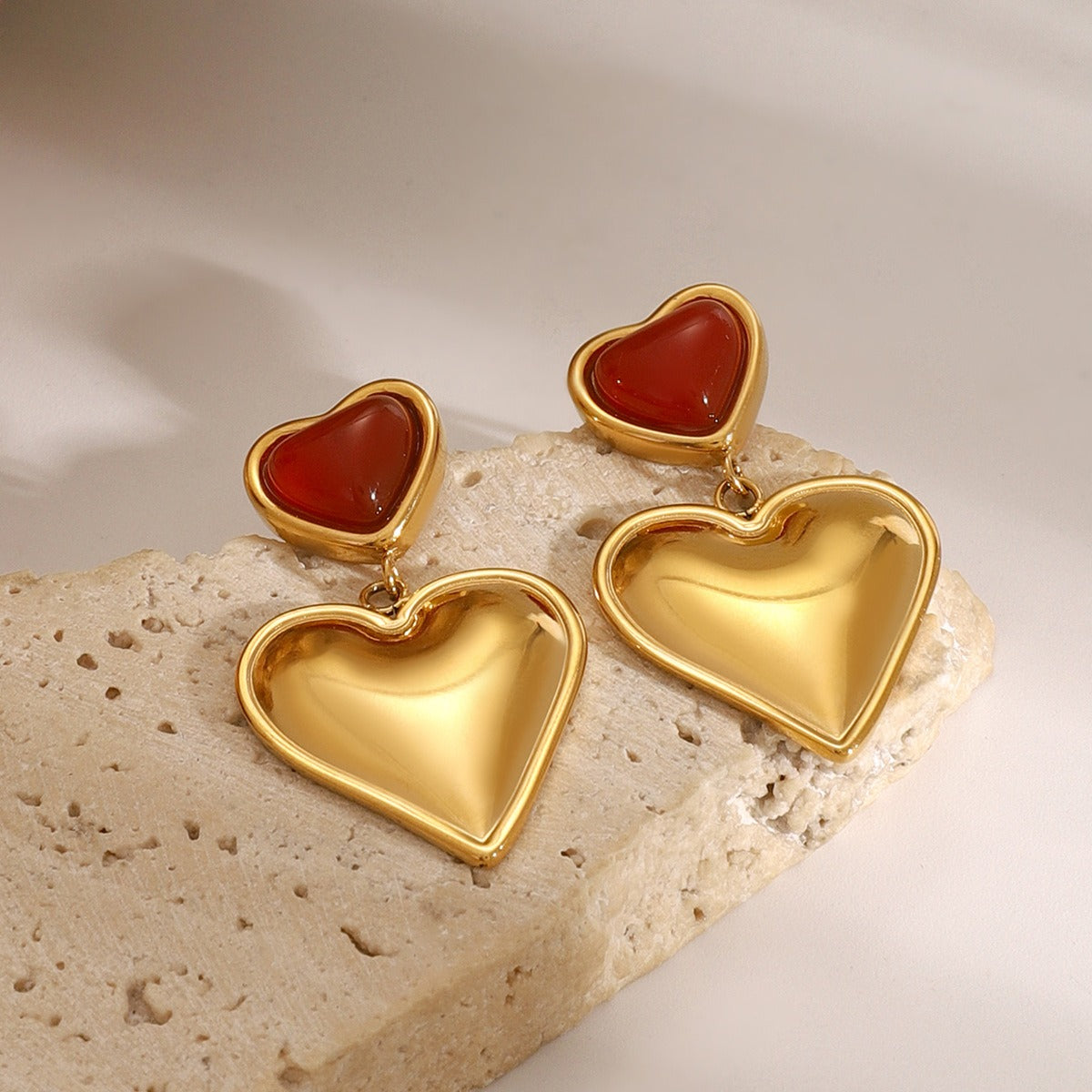 18K gold heart-shaped inlaid gemstone design high-end earrings-Luxore