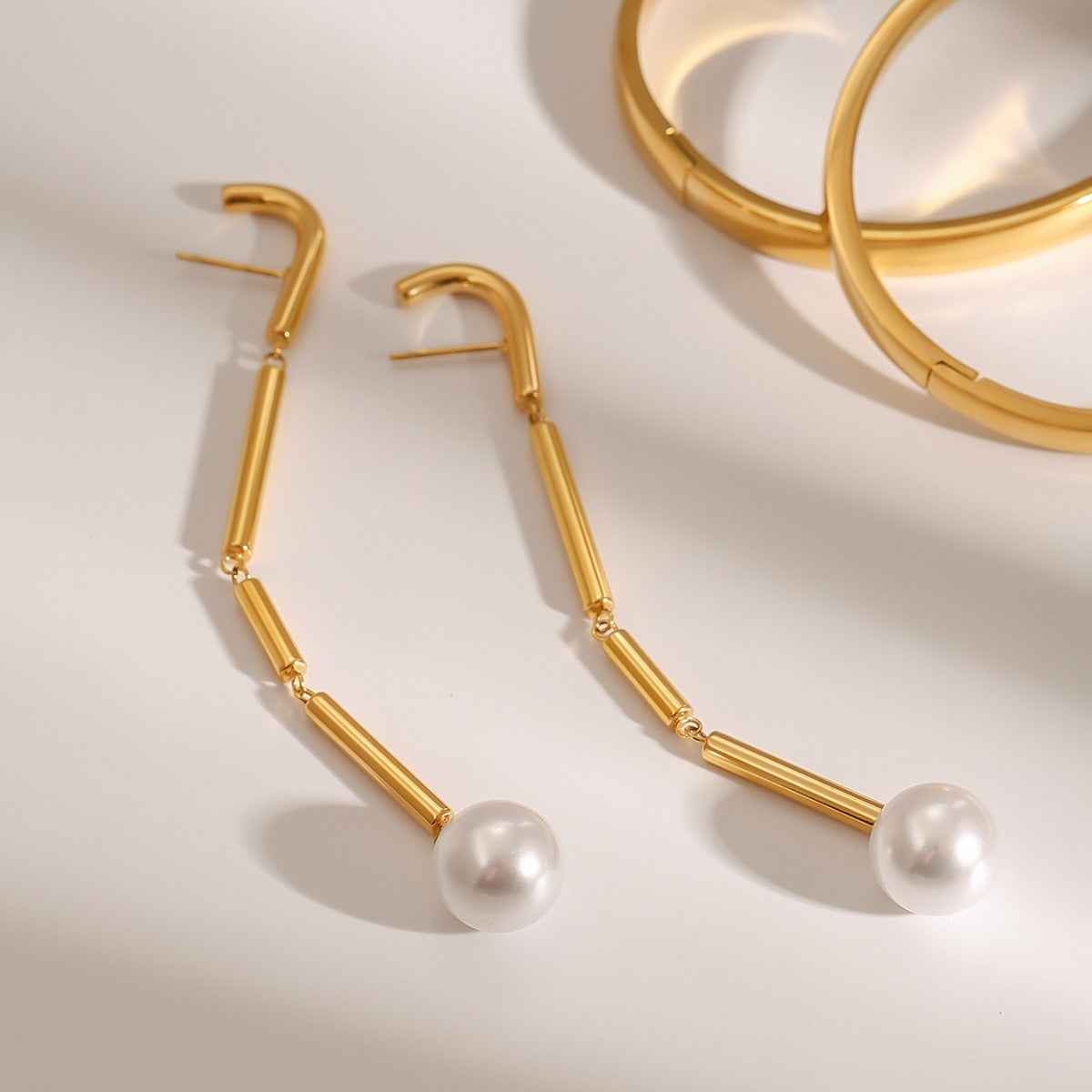 Gold Plated Pearl Tassel Earrings-Luxore