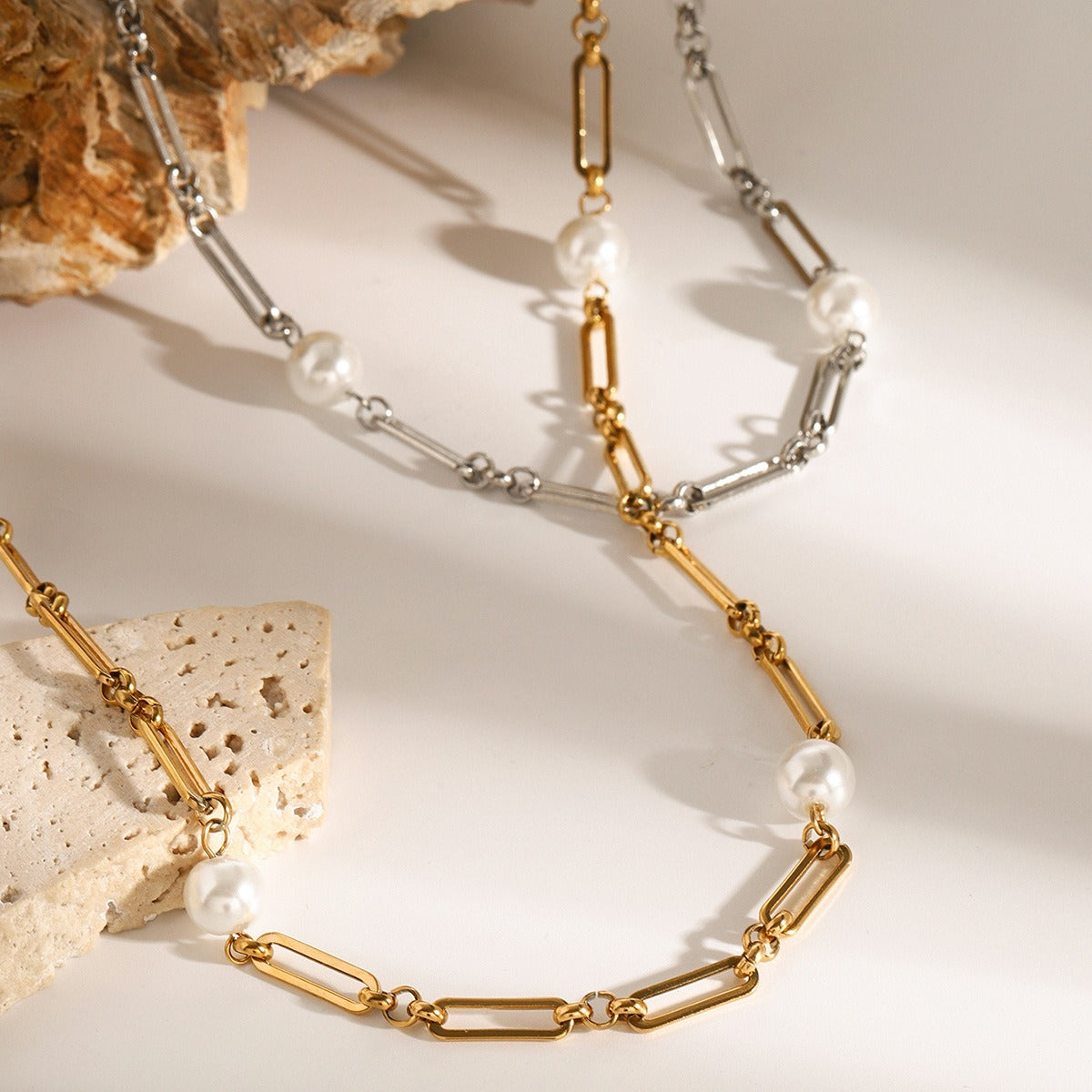 Gold Plated Elegant Pearl Chain Necklace-Luxore