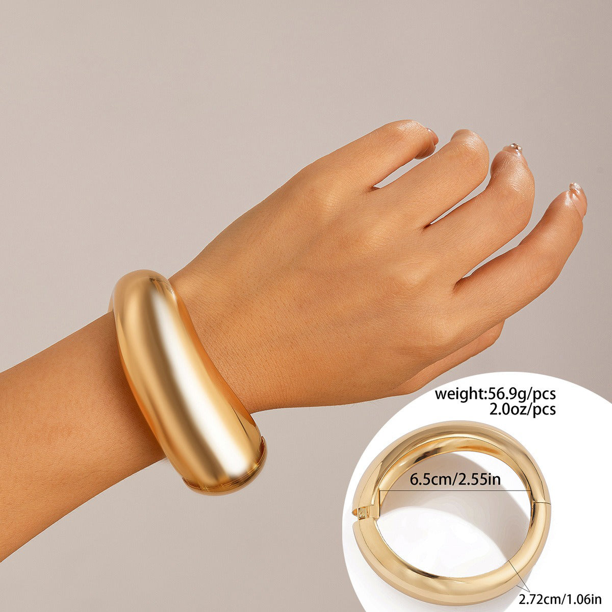 Gold plated Geometric Wide-Face Bracelet with Diamond Inlay-Luxore