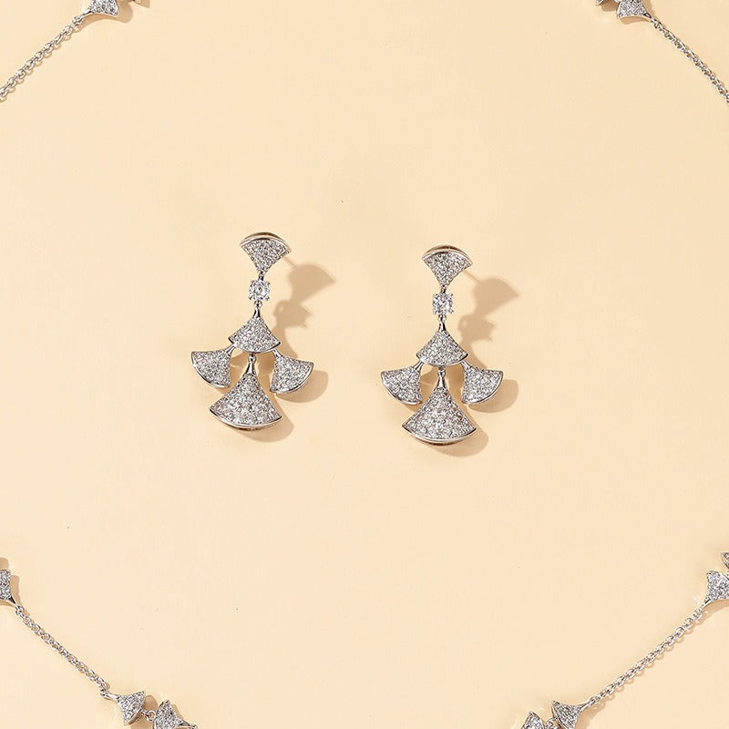 Fan-shaped earrings with diamond-encrusted design and high-end feel-Luxore