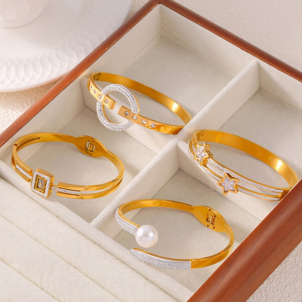 18K gold exquisite dazzling geometric diamond design light luxury style bracelet-Luxore