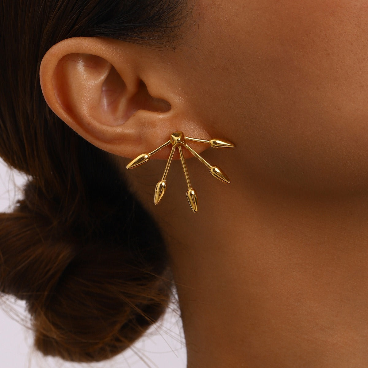 18K gold geometric shape with line design exaggerated personality earrings-Luxore