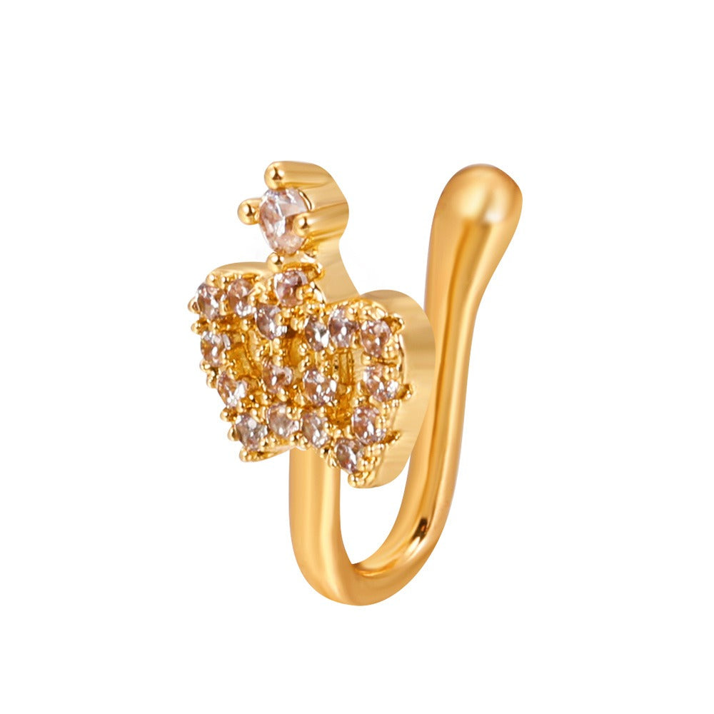 18K gold U-shaped with geometric inlaid zircon design high-end nose ornament-Luxore