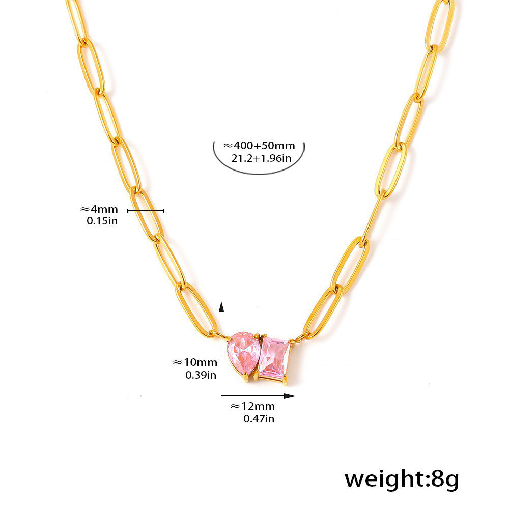 18K gold inlaid gemstone design light luxury style necklace-Luxore