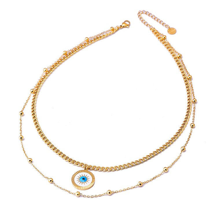 18K gold double chain with sun-shaped/eye design unique high-end necklace-Luxore