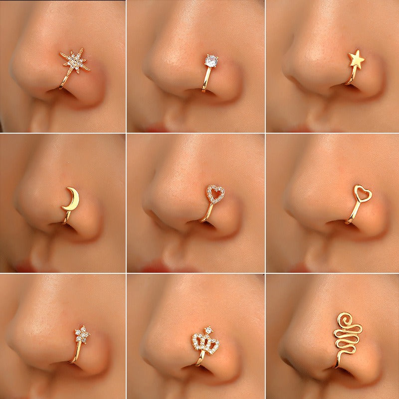 18K gold U-shaped with geometric inlaid zircon design high-end nose ornament-Luxore
