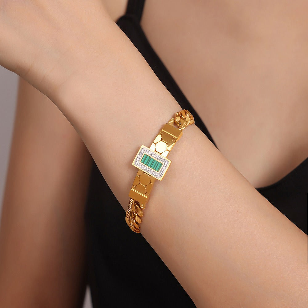 18K gold exquisite light luxury geometric inlaid zircon and gemstone design versatile bracelet necklace set-Luxore