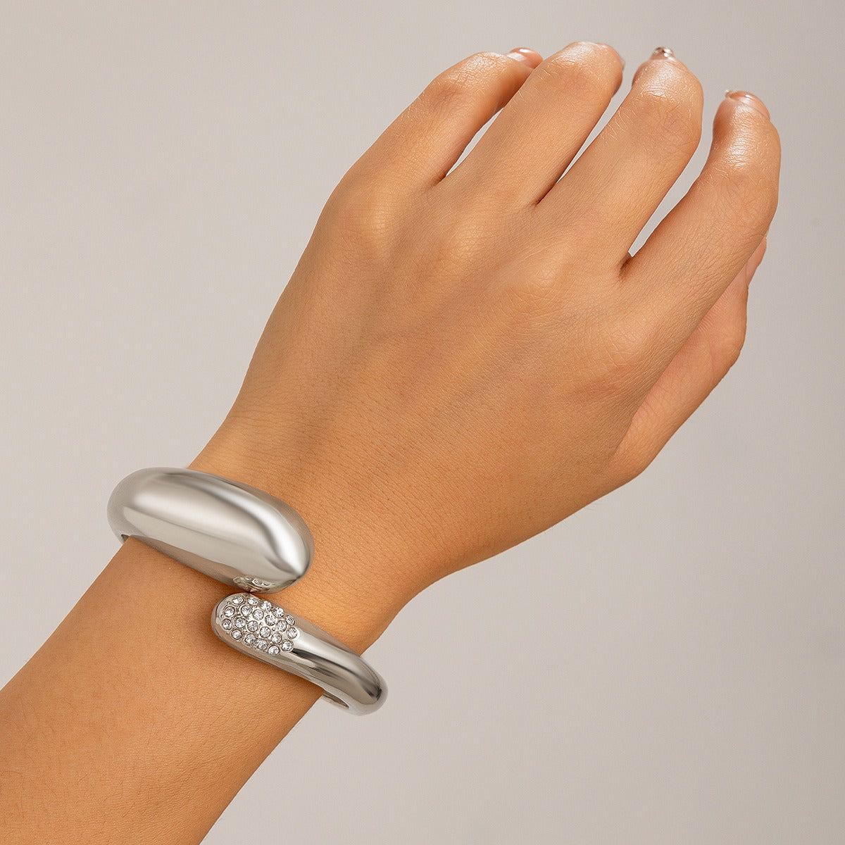 Gold plated Geometric Wide-Face Bracelet with Diamond Inlay-Luxore