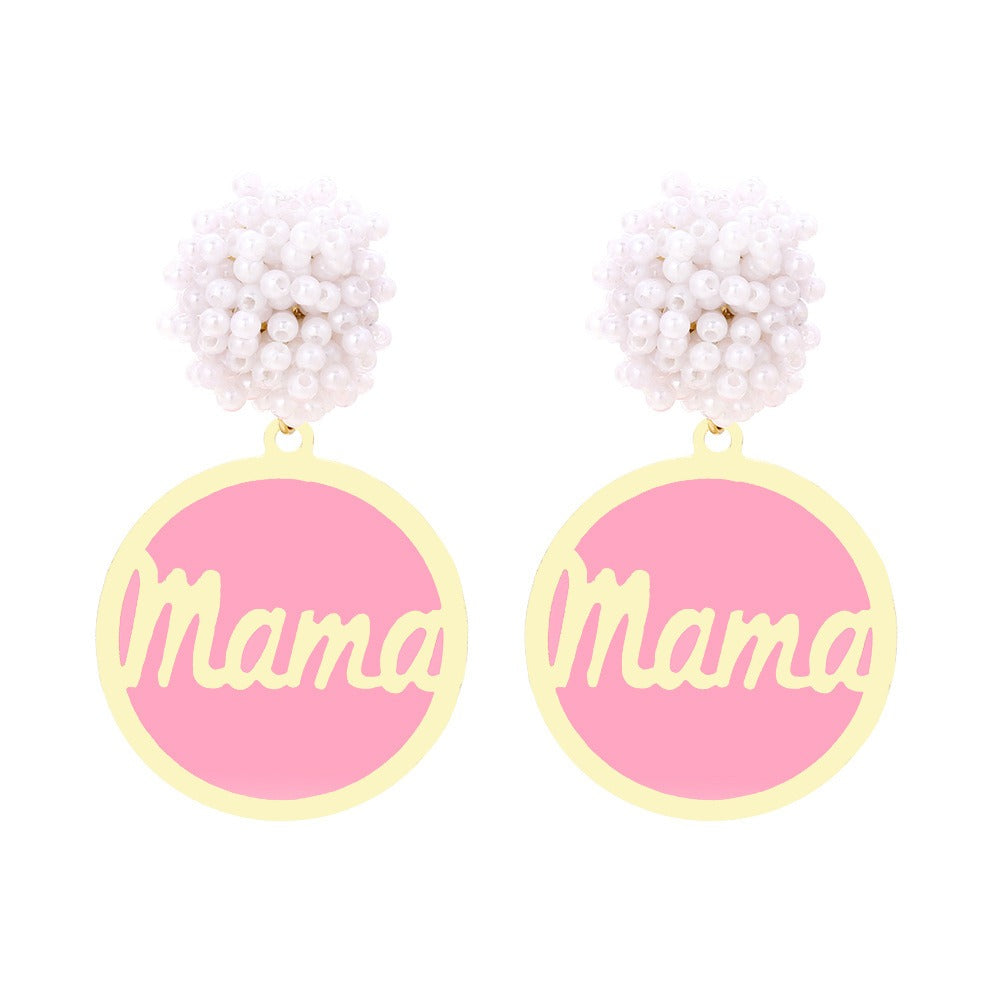 Gold Plated Pearl & Letter “MAMA” Pendant Earrings – Elegant & Sentimental Gift-Luxore