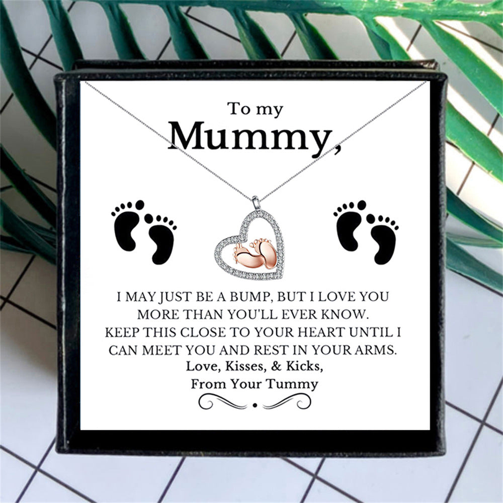 Open Heart Diamond-Set Little Feet Pendant Necklace – A Tribute to Maternal Love-Luxore