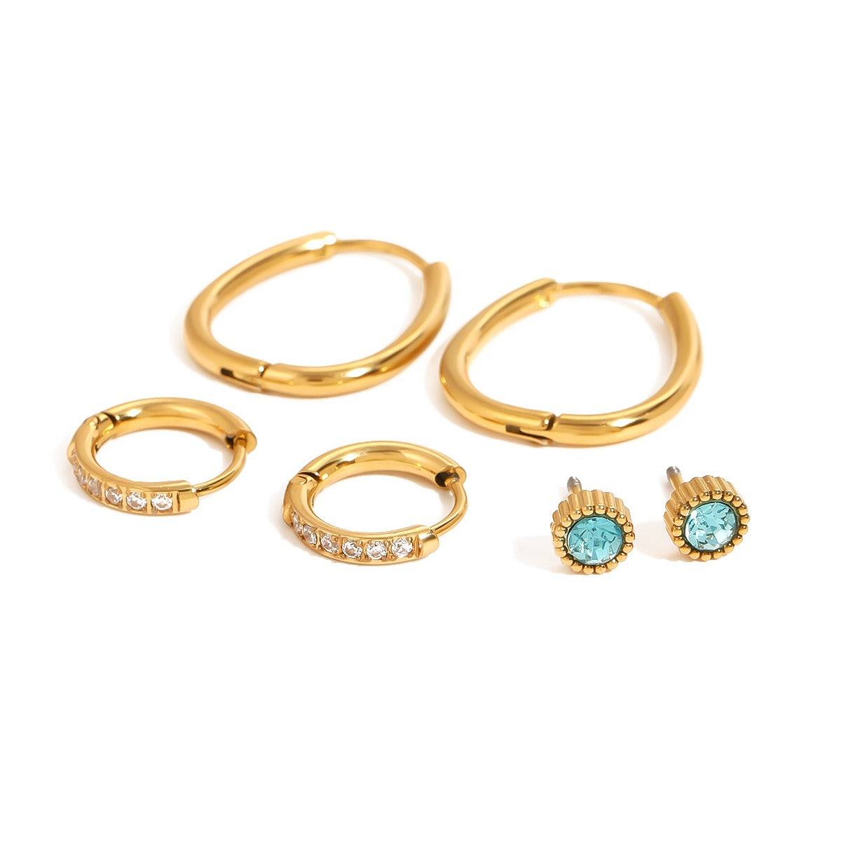 18K gold U-shaped/round inlaid gemstone design high-end earrings-Luxore