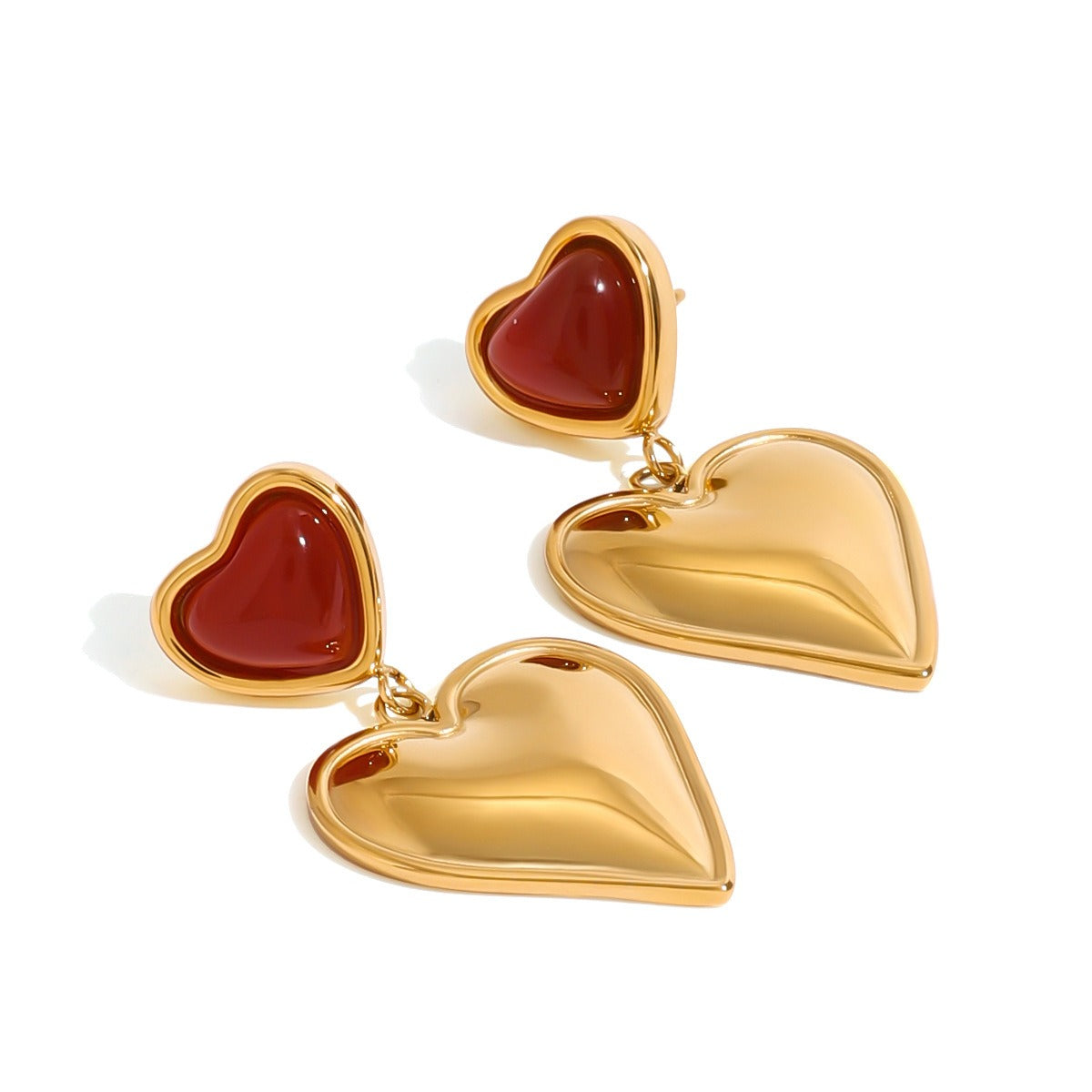 18K gold heart-shaped inlaid gemstone design high-end earrings-Luxore