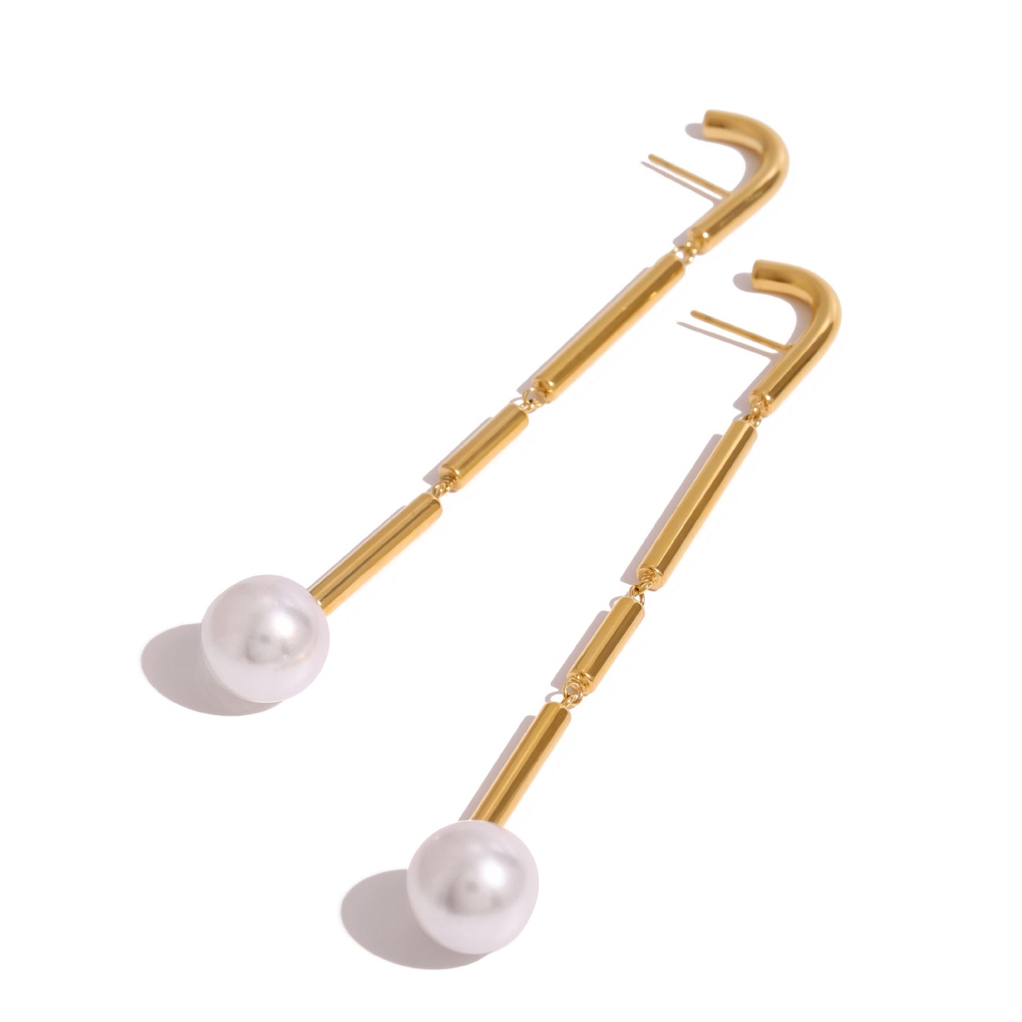 Gold Plated Pearl Tassel Earrings-Luxore