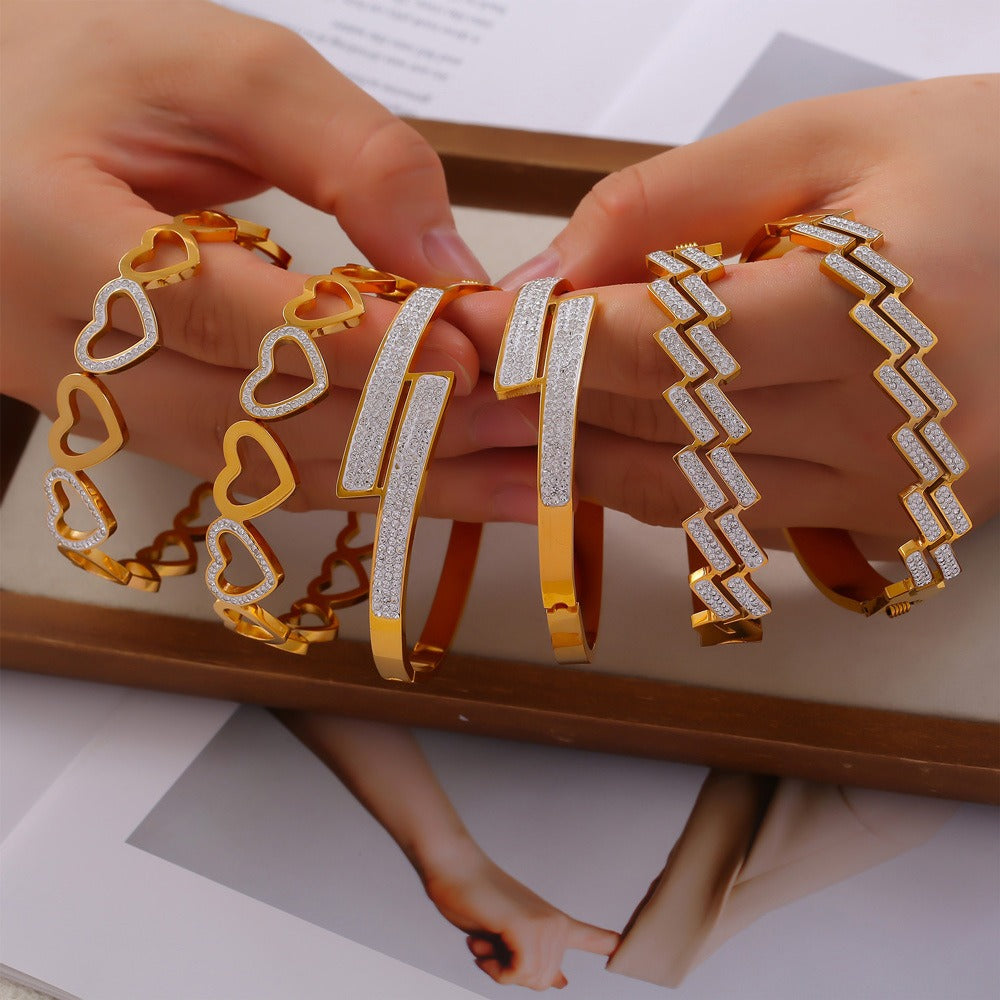 18K gold exquisite dazzling geometric diamond design light luxury style bracelet-Luxore