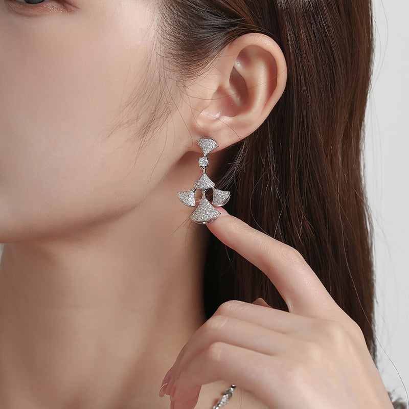 Fan-shaped earrings with diamond-encrusted design and high-end feel-Luxore