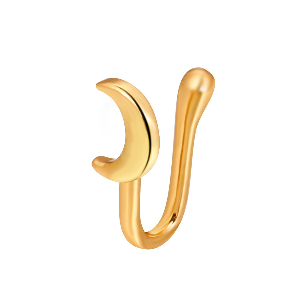 18K gold U-shaped with geometric inlaid zircon design high-end nose ornament-Luxore