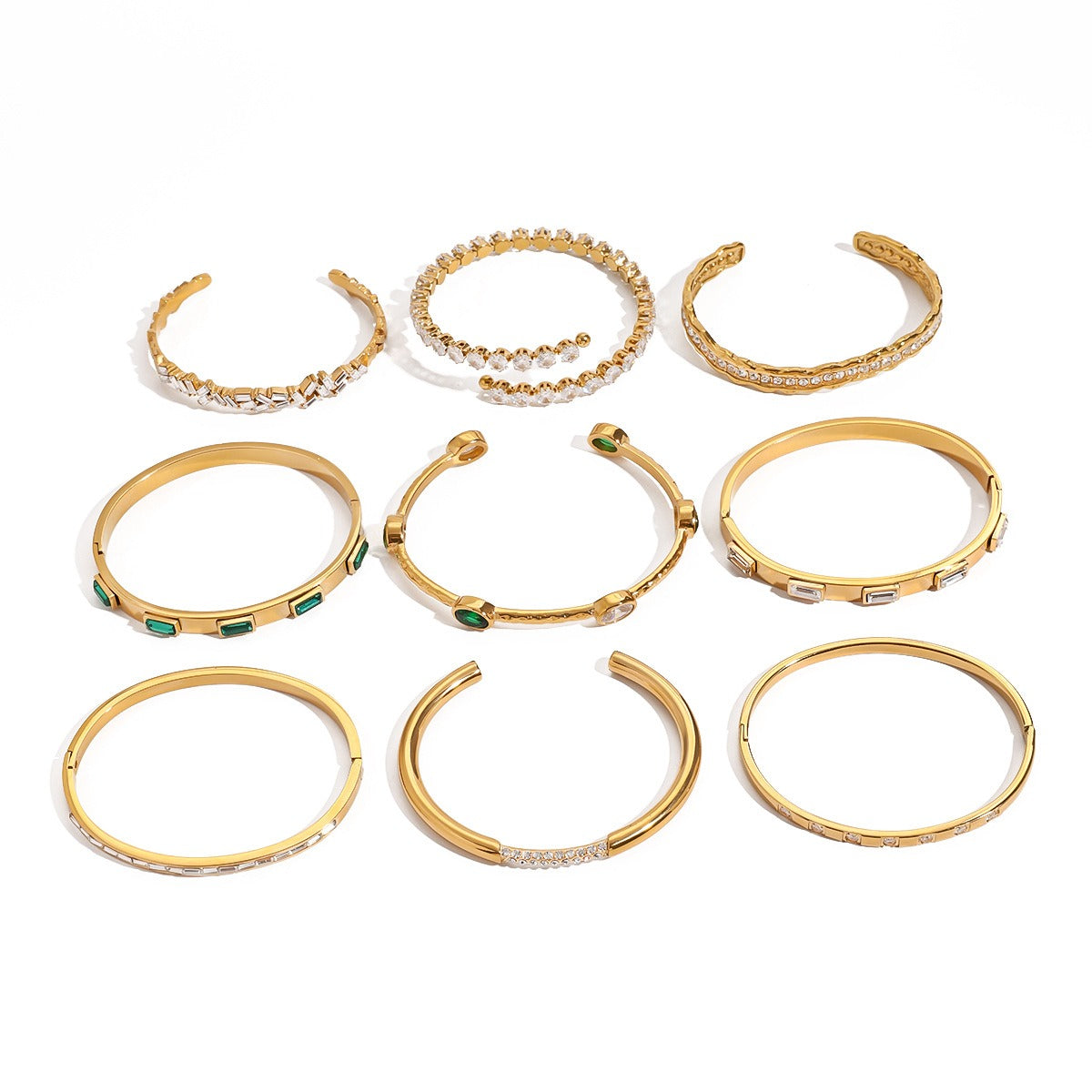 18K gold geometric inlaid gemstone design light luxury high-end bracelet hair accessories set-Luxore