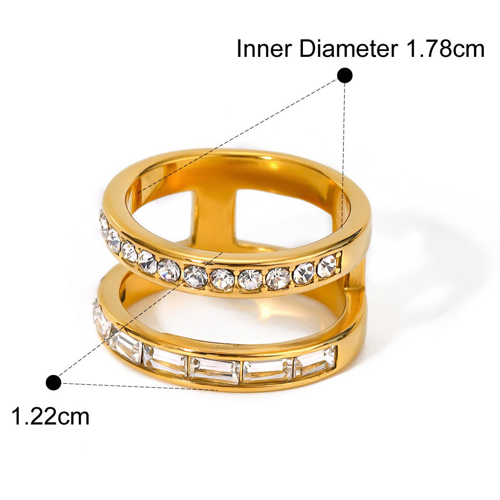 18K gold exquisite fashion double diamond design ring-Luxore