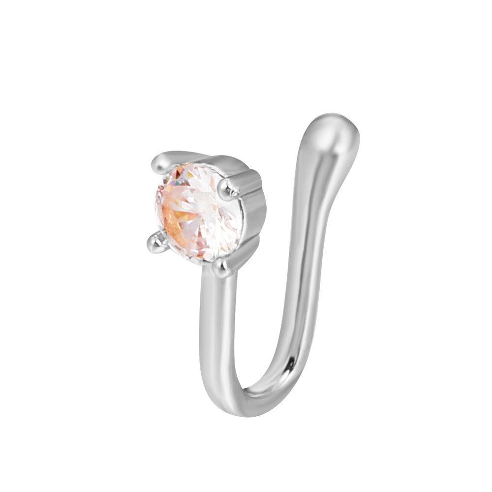 18K gold U-shaped with geometric inlaid zircon design high-end nose ornament-Luxore