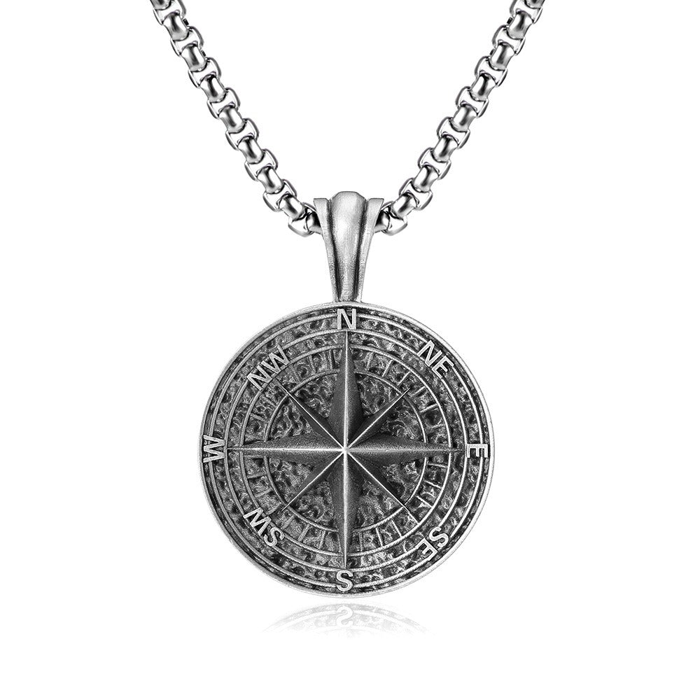 Titanium Steel Compass Pendant Necklace for Men-Luxore