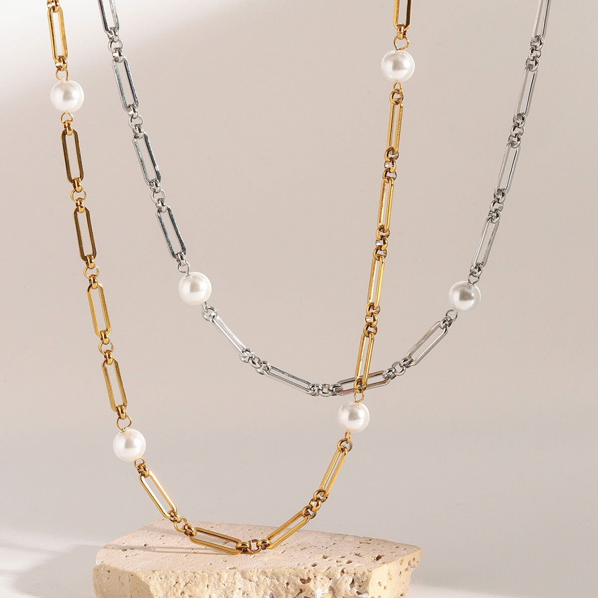 Gold Plated Elegant Pearl Chain Necklace-Luxore