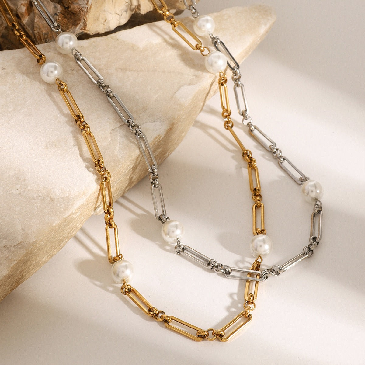 Gold Plated Elegant Pearl Chain Necklace-Luxore