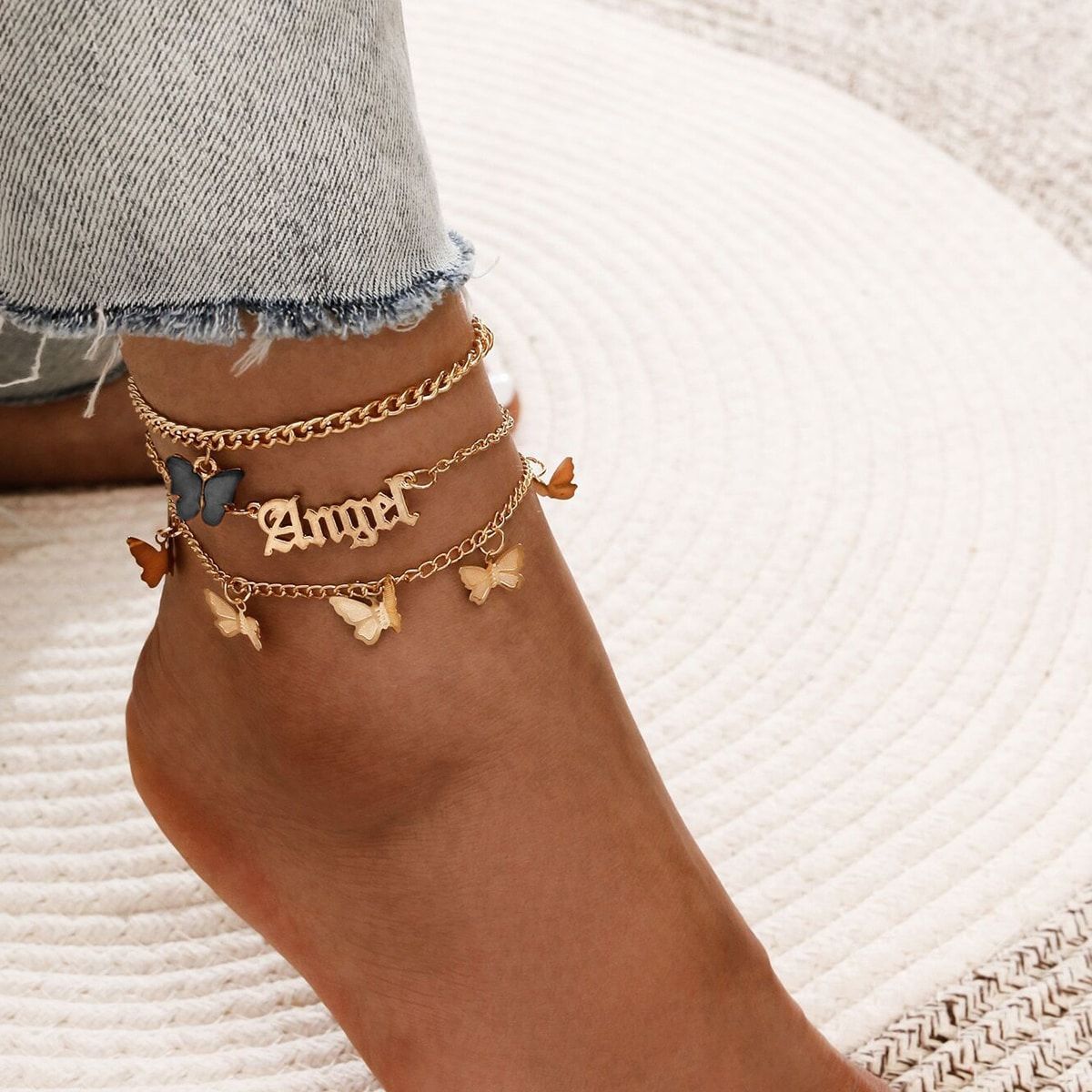 Anklets - Exquisite Dazzling Butterfly Angel Angel Pendant Tassel Design Anklet