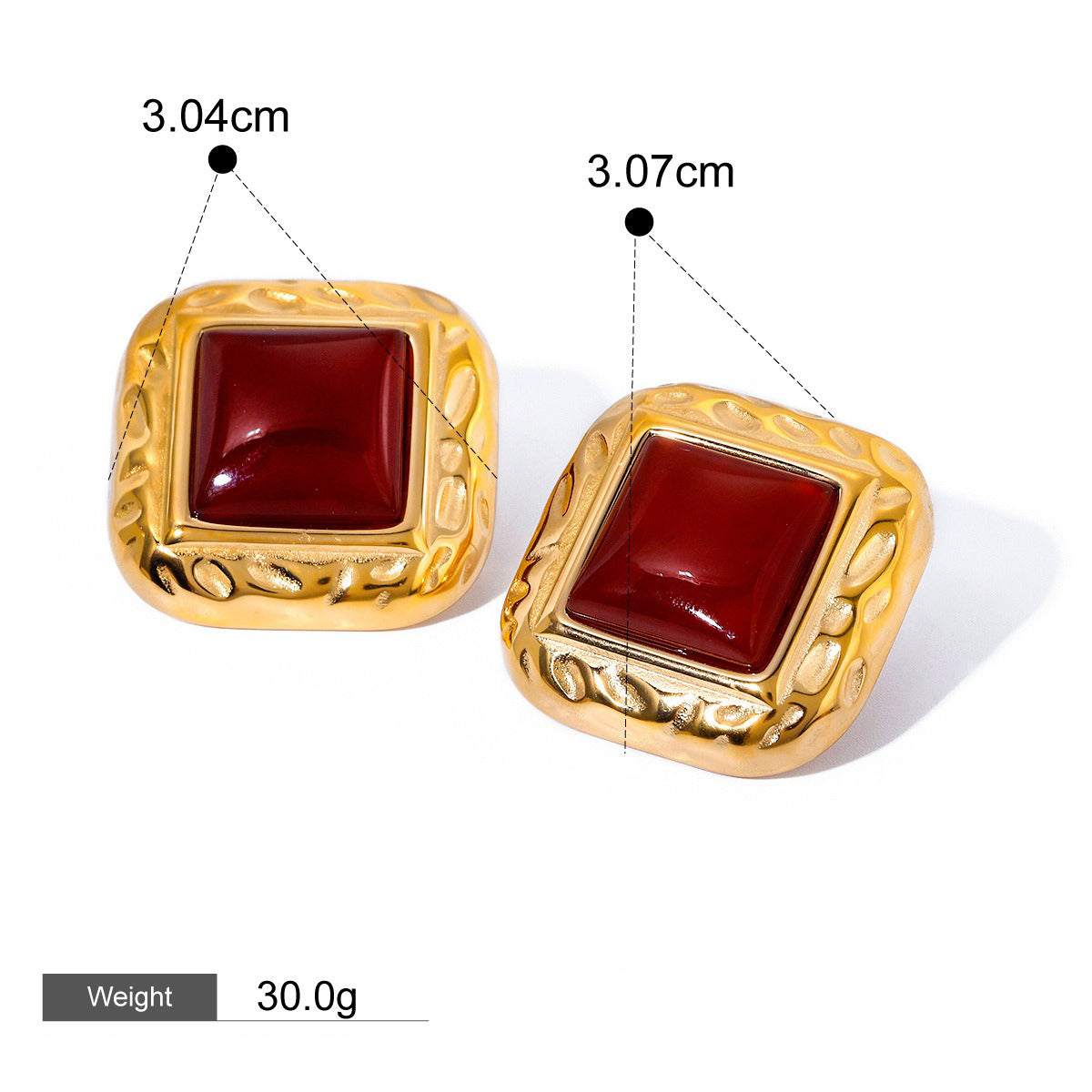 18K gold geometric inlaid gemstone design high-end earrings-Luxore