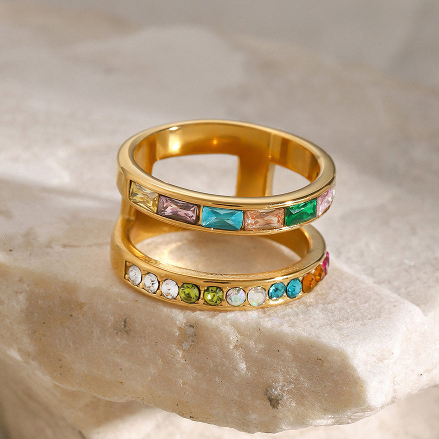 18K gold exquisite fashion double diamond design ring-Luxore