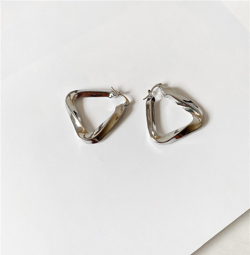 18K gold hollow triangle with irregular twisted design simple personality earrings-Luxore