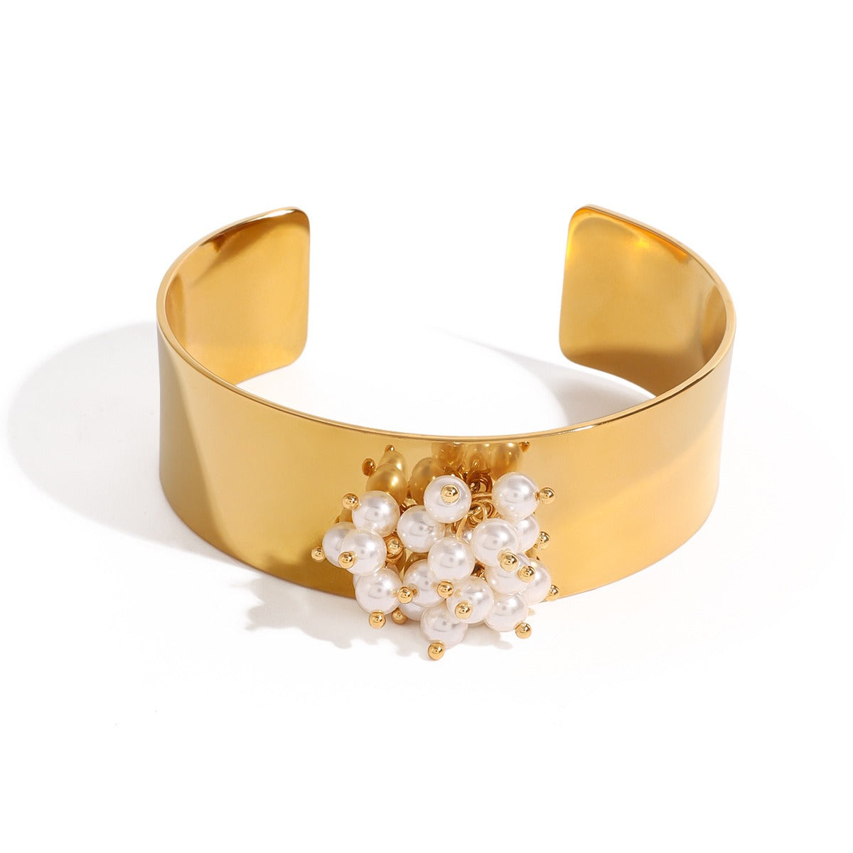 18K gold wide face with pearl design light luxury high-end bracelet-Luxore