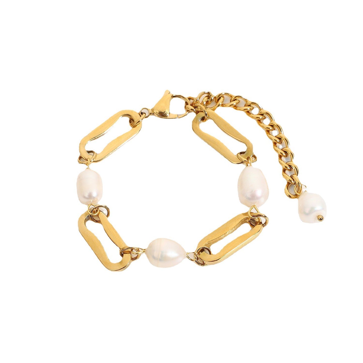 Gold Plated Rectangular Chain with Pearl Design High-End Bracelet-Luxore