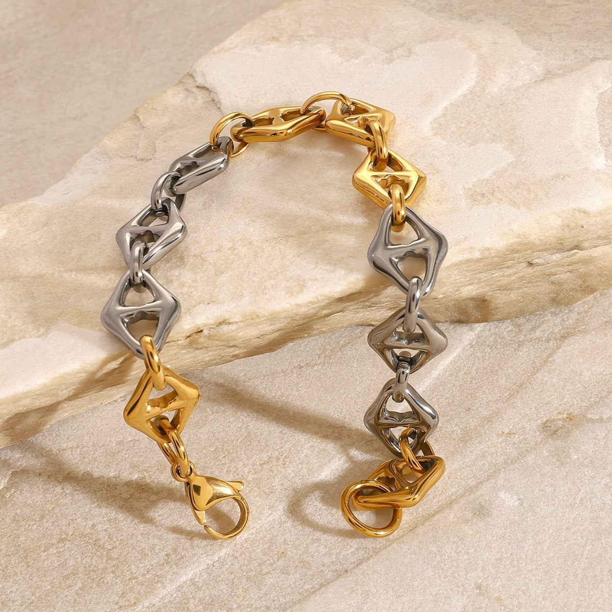18K gold unique chain with gold and silver color matching design high-end bracelet-Luxore