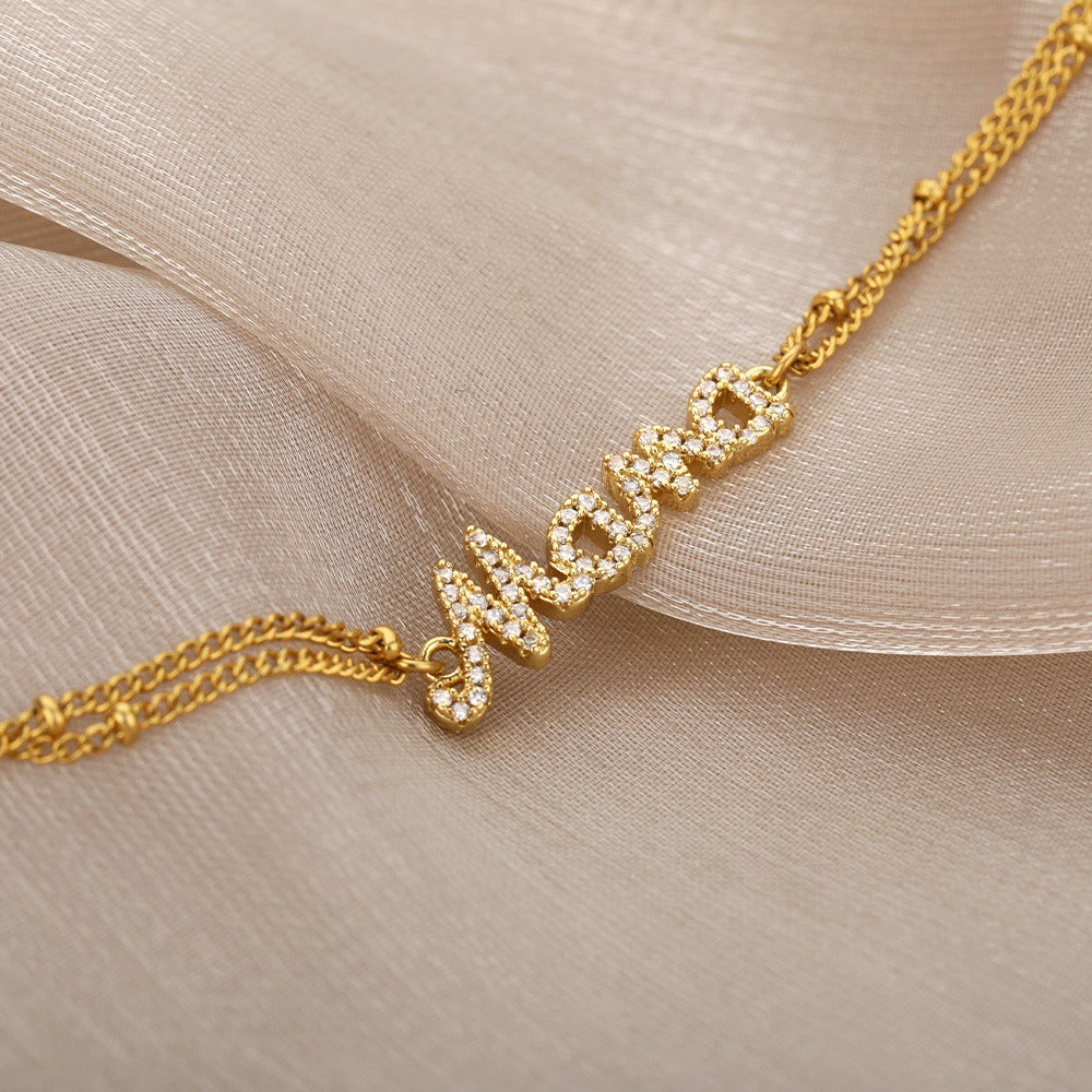 18K gold double chain with MaMa diamond-studded high-end bracelet-Luxore