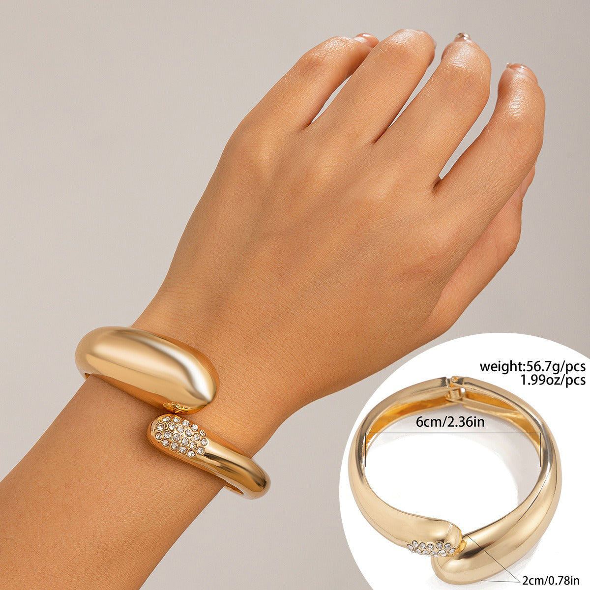 Gold plated Geometric Wide-Face Bracelet with Diamond Inlay-Luxore
