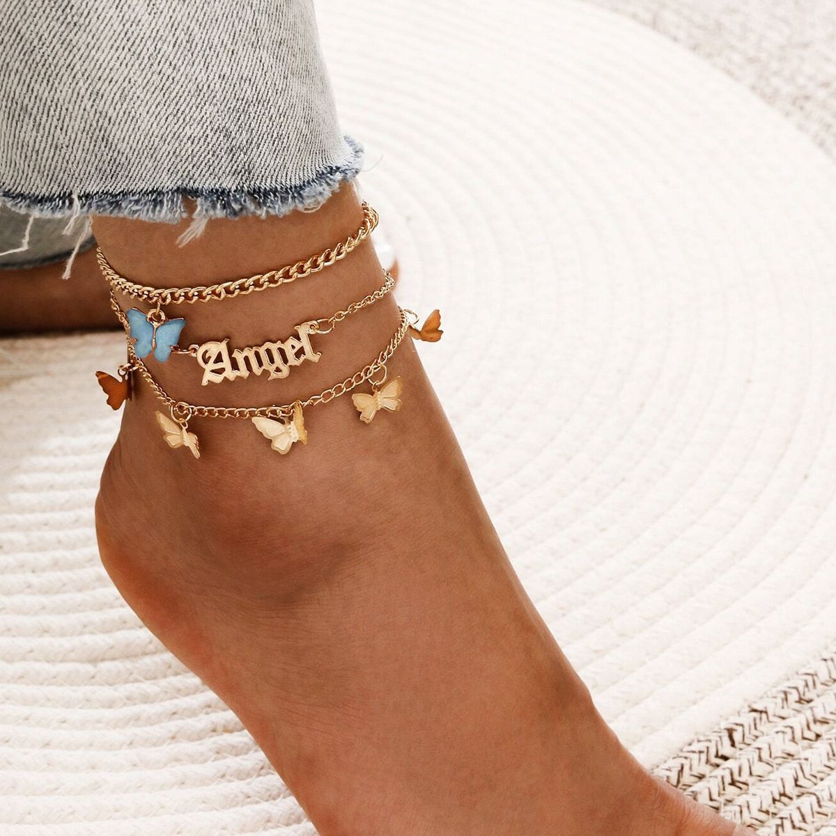 Anklets - Exquisite Dazzling Butterfly Angel Angel Pendant Tassel Design Anklet