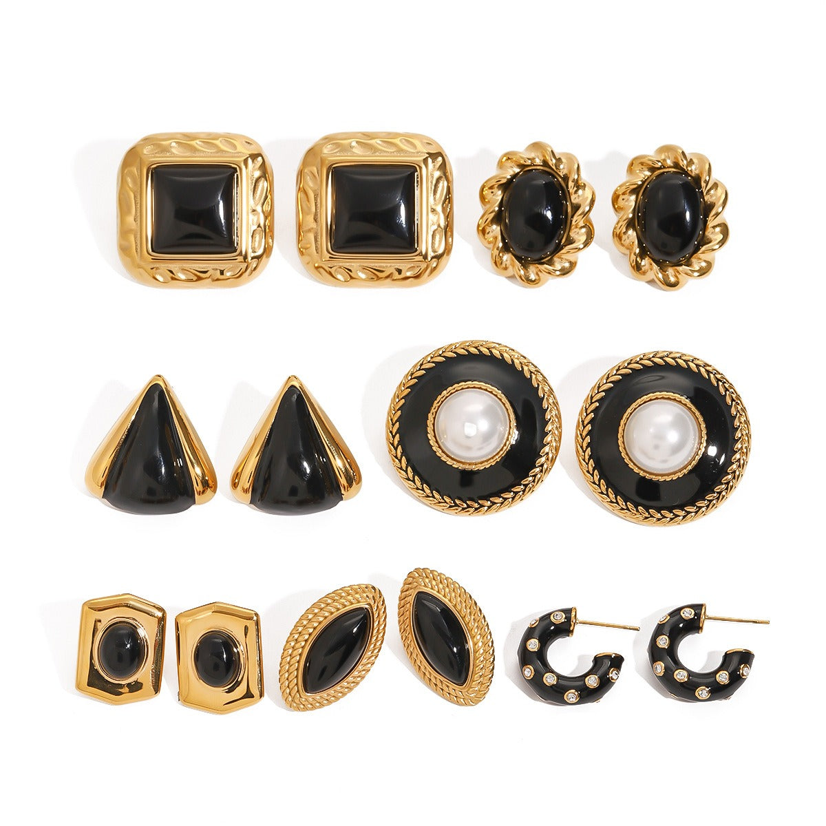 18K gold geometric shape with oil drop design high-end earrings-Luxore