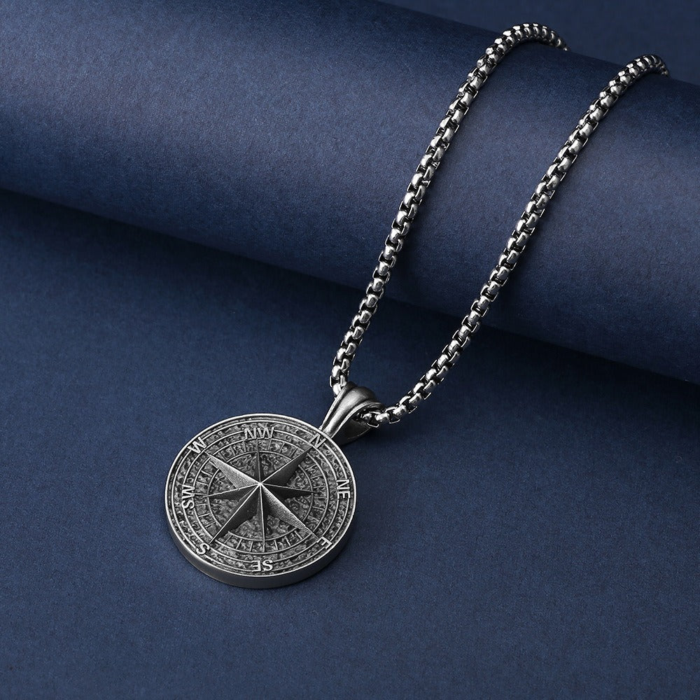 Titanium Steel Compass Pendant Necklace for Men-Luxore