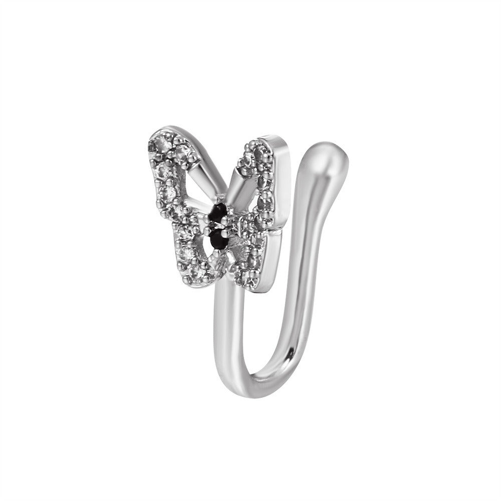 18K gold U-shaped nose ornament with butterfly inlaid gemstones, exquisite and noble design-Luxore