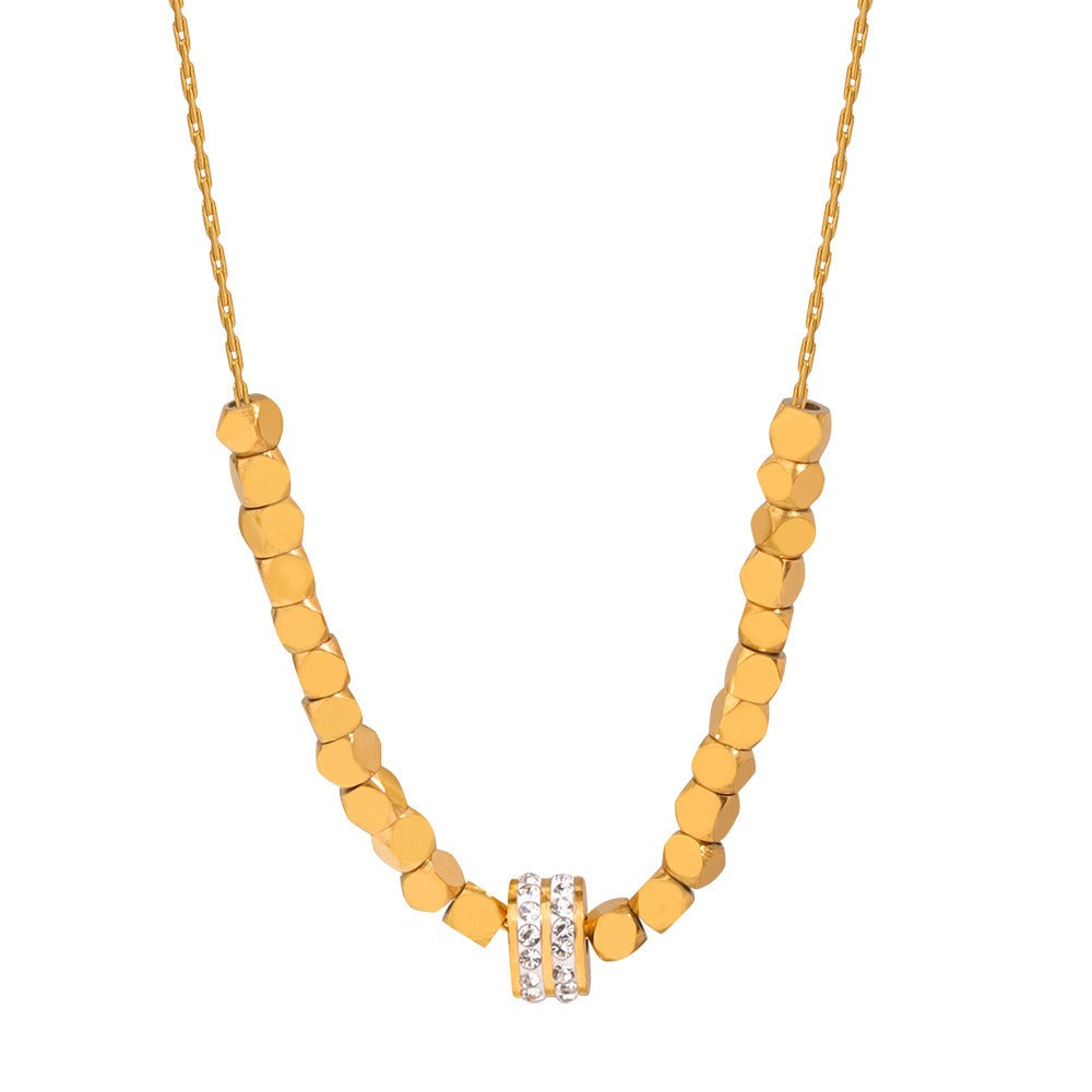 18K gold light luxury noble geometric square and round inlaid zircon design pendant necklace-Luxore