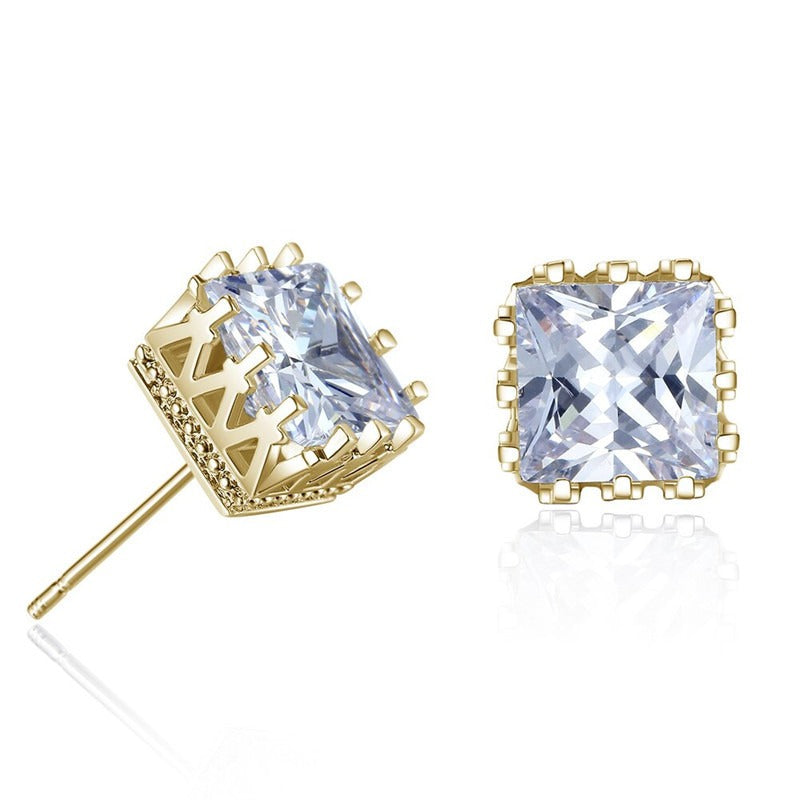 18K PVD Gold Hollow Crown Inlaid with Square Gemstone High-End Earrings-Luxore