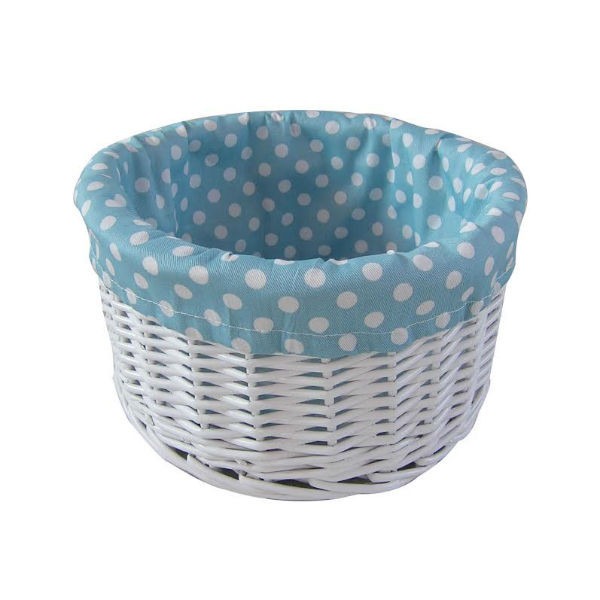 Painted wicker basket with blue polka dot lining - (23 x14cm)