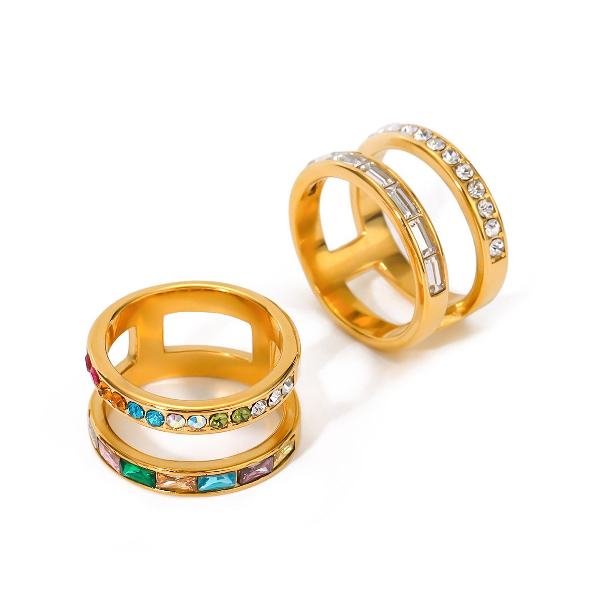 18K gold exquisite fashion double diamond design ring-Luxore