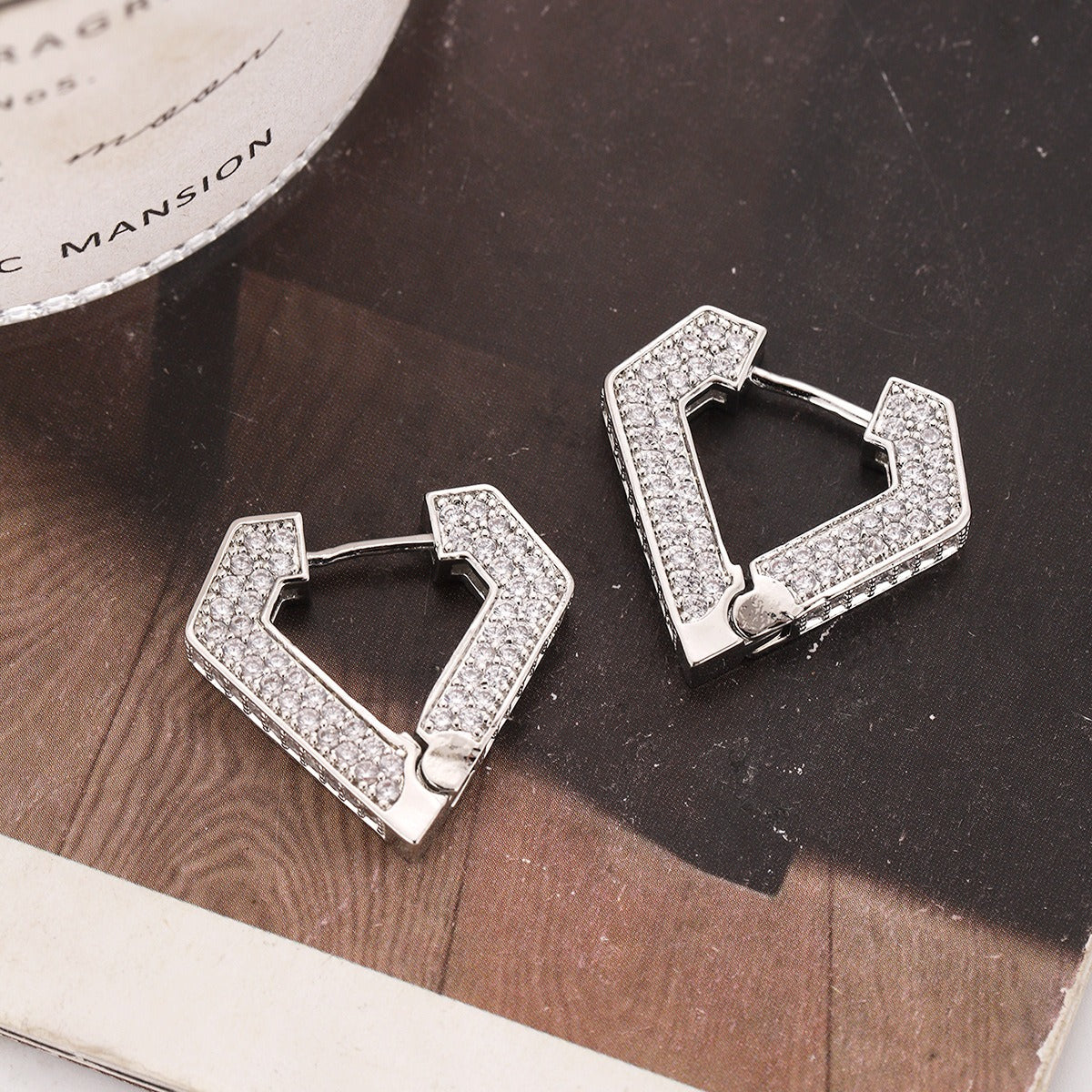 18K gold geometric triangle inlaid with zircon design exquisite dazzling earrings-Luxore